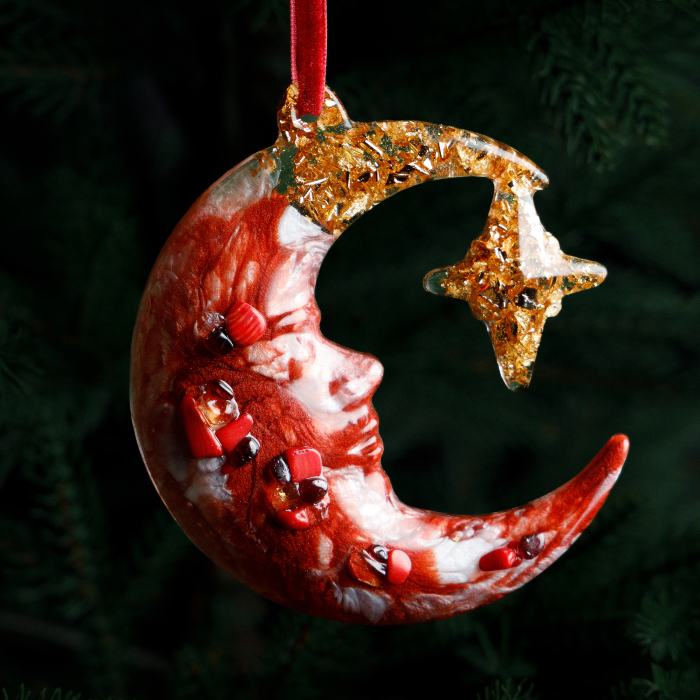 Christmas tree toy with coral "Crescent" from the Rozhdestvenskaya collection